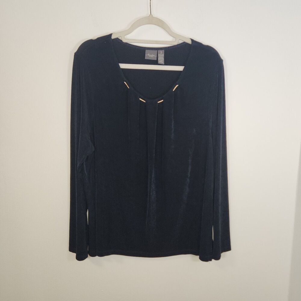 Chico's Travelers Chain Detail Long Sleeve Navy Top Size 3 US-16